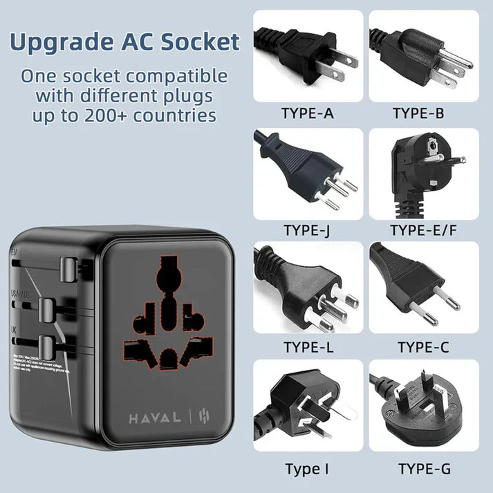 HAVAL 25W FAST CHARGER + UNIVERSAL ADAPTER, COMES WITH 2 USB-C, 1 A PORT