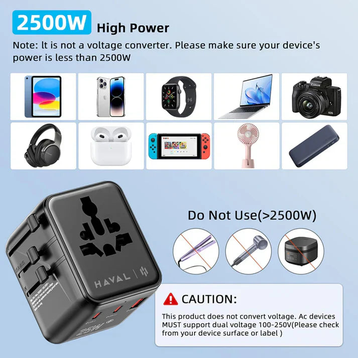 HAVAL 25W FAST CHARGER + UNIVERSAL ADAPTER, COMES WITH 2 USB-C, 1 A PORT