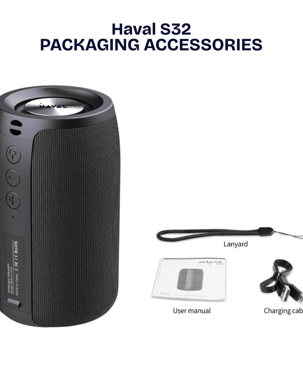 HAVAL S32 PORTABLE BLUETOOTH SPEAKER – 10W LOUDER SOUND, RUGGED DESIGN